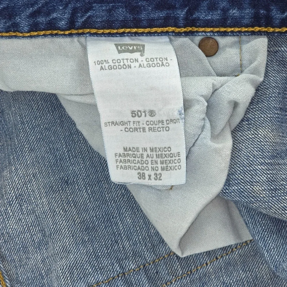 Levi's 501 Jeans Men 36x32 (38x32) Straight Leg Medium Wash Denim Whiskers Faded